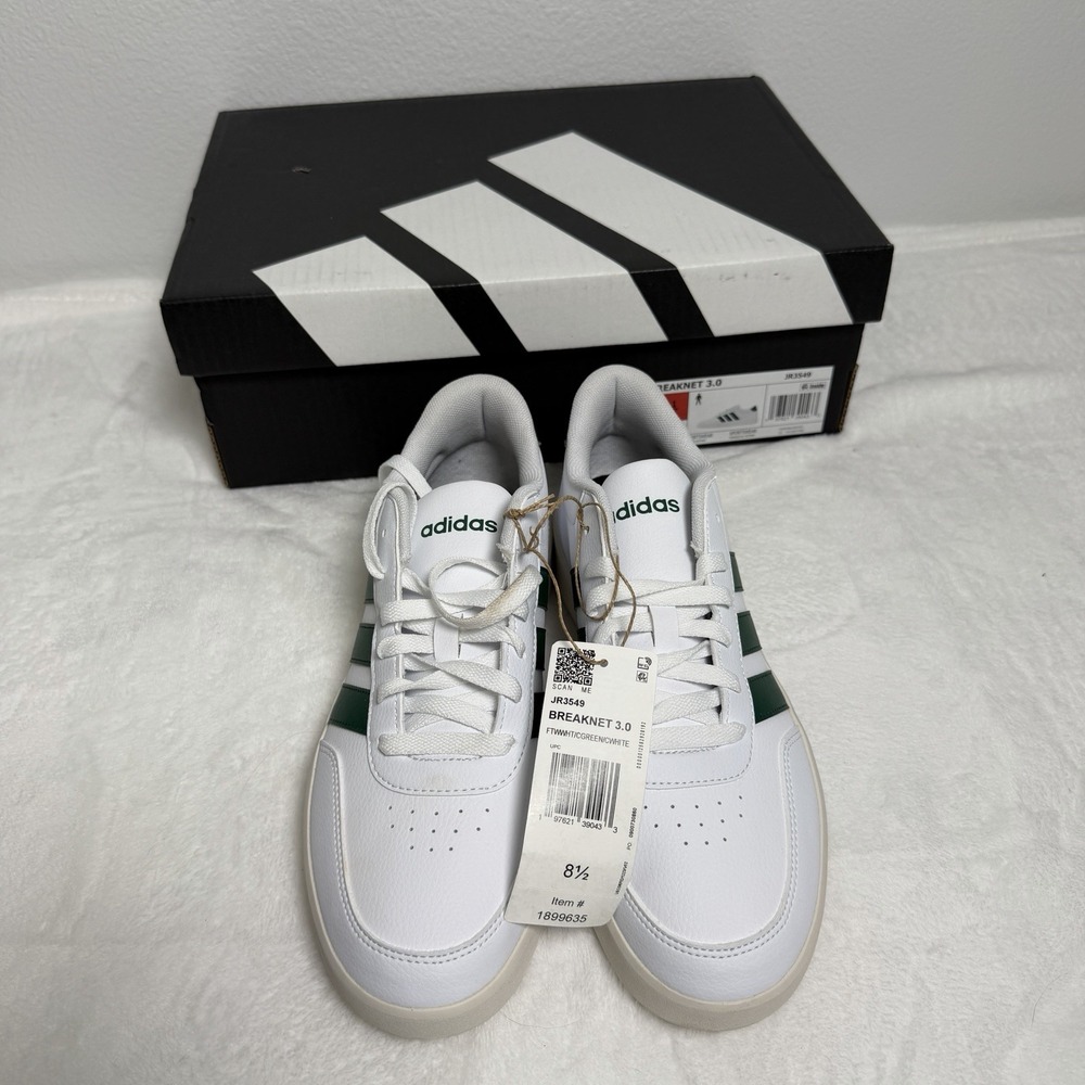 NWT Adidas Breaknet 3.0 Men's Sneaker White And Green Size 8.5 Low Top Sporty